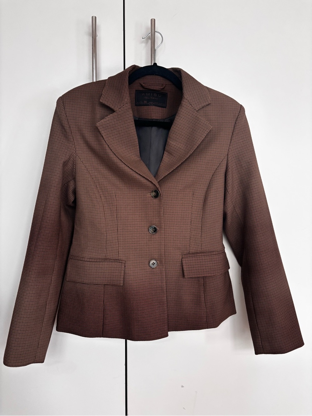 Amisu Brown Checked Tailored Blazer Jacket